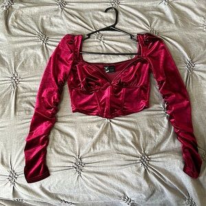 Windsor Velvet Ruched Long Sleeve Crop Top!
